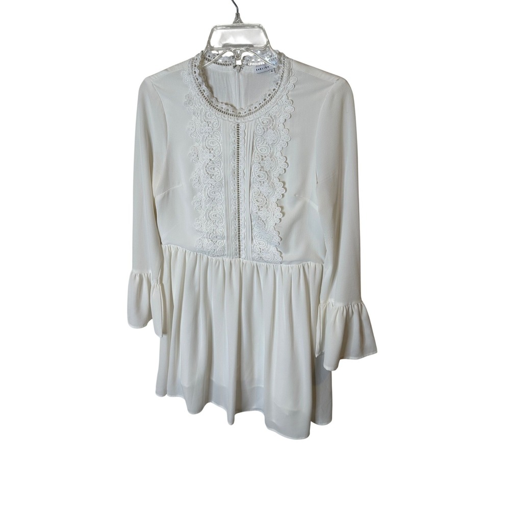 English Factory White Crochet Lace Long Sleeve Babydoll Mini Dress Womens‎ Small